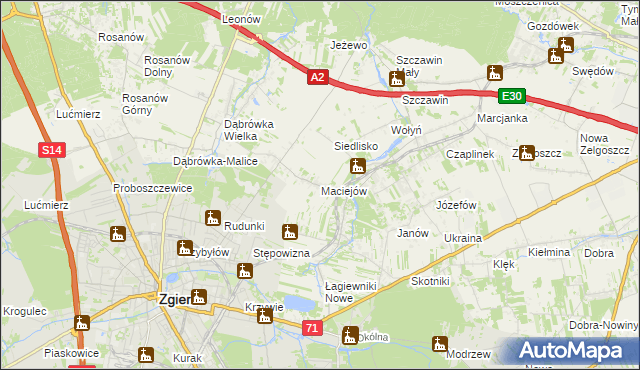 mapa Maciejów gmina Zgierz, Maciejów gmina Zgierz na mapie Targeo