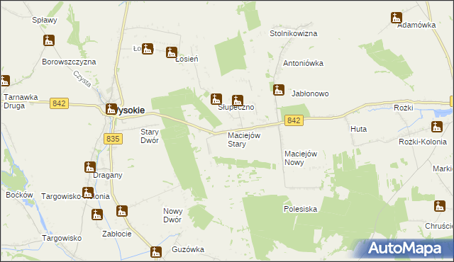 mapa Maciejów Stary gmina Wysokie, Maciejów Stary gmina Wysokie na mapie Targeo