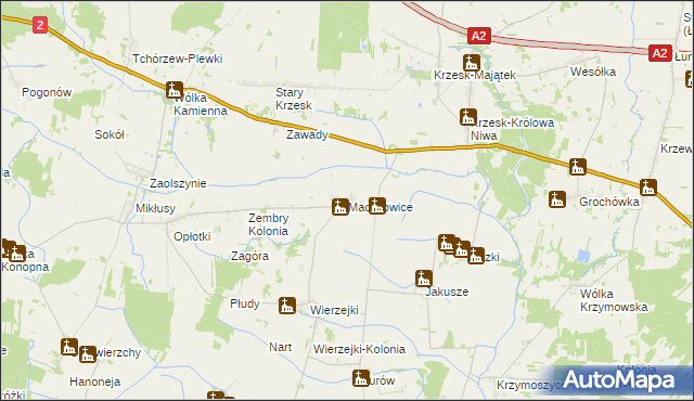 mapa Maciejowice gmina Zbuczyn, Maciejowice gmina Zbuczyn na mapie Targeo