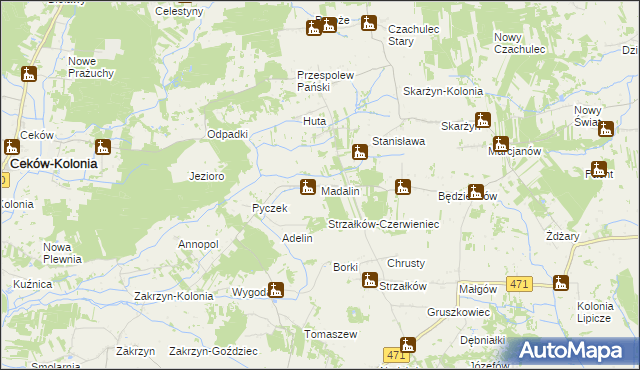 mapa Madalin gmina Lisków, Madalin gmina Lisków na mapie Targeo