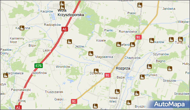 mapa Magdalenka gmina Rozprza, Magdalenka gmina Rozprza na mapie Targeo