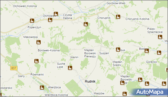 mapa Majdan Borowski Pierwszy, Majdan Borowski Pierwszy na mapie Targeo