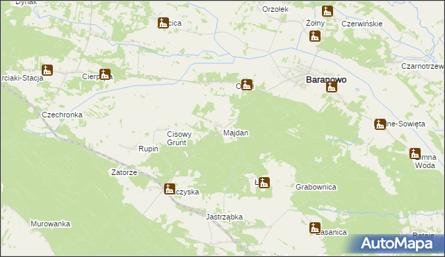 mapa Majdan gmina Baranowo, Majdan gmina Baranowo na mapie Targeo