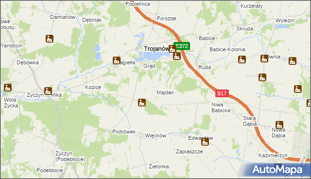 mapa Majdan gmina Trojanów, Majdan gmina Trojanów na mapie Targeo