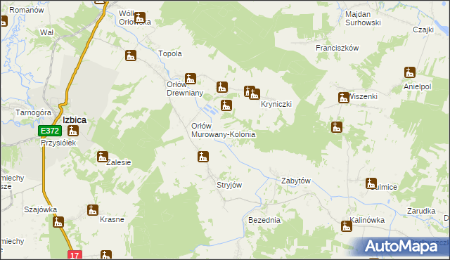 mapa Majdan Krynicki gmina Izbica, Majdan Krynicki gmina Izbica na mapie Targeo