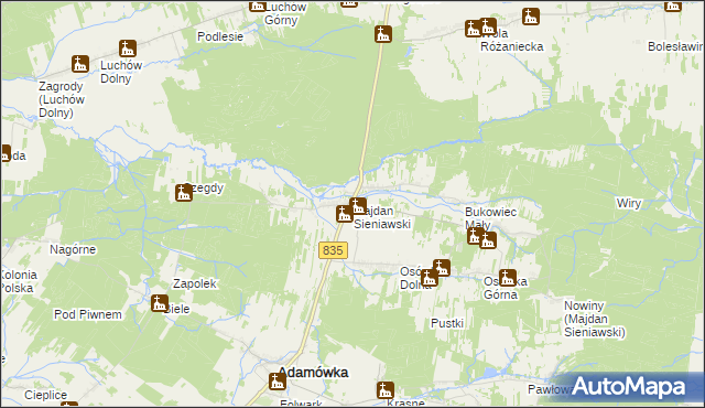 mapa Majdan Sieniawski, Majdan Sieniawski na mapie Targeo