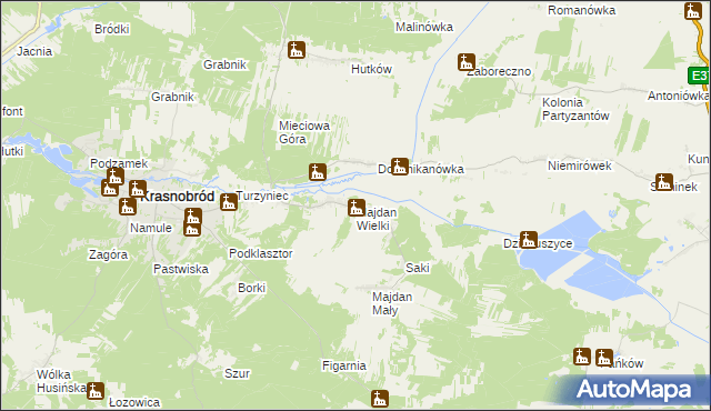 mapa Majdan Wielki gmina Krasnobród, Majdan Wielki gmina Krasnobród na mapie Targeo