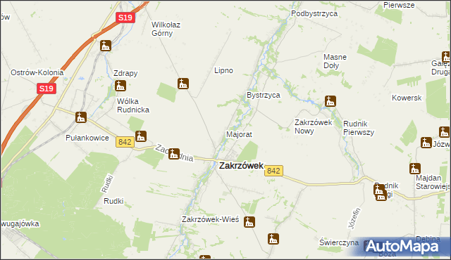 mapa Majorat gmina Zakrzówek, Majorat gmina Zakrzówek na mapie Targeo