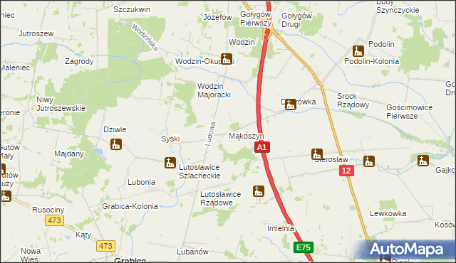 mapa Mąkoszyn gmina Tuszyn, Mąkoszyn gmina Tuszyn na mapie Targeo