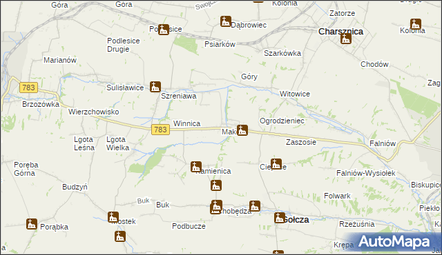 mapa Maków gmina Gołcza, Maków gmina Gołcza na mapie Targeo