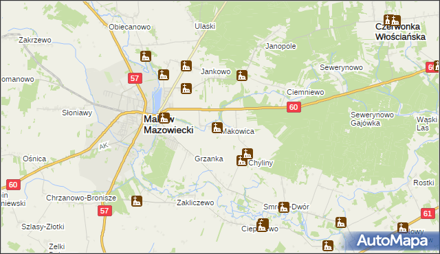 mapa Makowica gmina Szelków, Makowica gmina Szelków na mapie Targeo
