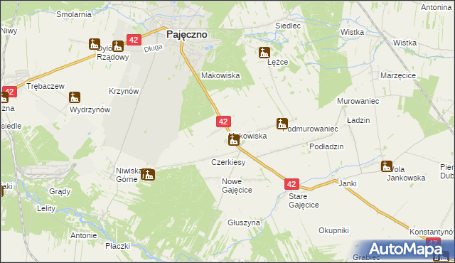 mapa Makowiska gmina Pajęczno, Makowiska gmina Pajęczno na mapie Targeo