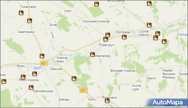 mapa Makowiska gmina Żółkiewka, Makowiska gmina Żółkiewka na mapie Targeo