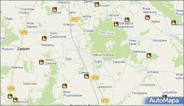 mapa Maksymilianów gmina Zadzim, Maksymilianów gmina Zadzim na mapie Targeo