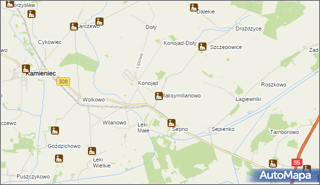 mapa Maksymilianowo gmina Kamieniec, Maksymilianowo gmina Kamieniec na mapie Targeo