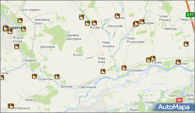 mapa Mała Wieś gmina Promna, Mała Wieś gmina Promna na mapie Targeo