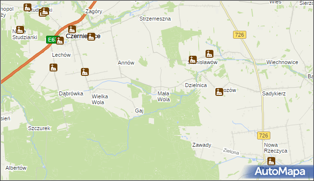 mapa Mała Wola gmina Czerniewice, Mała Wola gmina Czerniewice na mapie Targeo