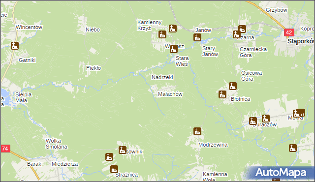 mapa Małachów gmina Końskie, Małachów gmina Końskie na mapie Targeo