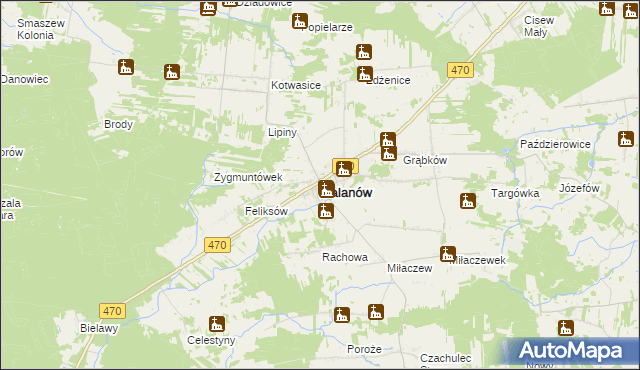 mapa Malanów powiat turecki, Malanów powiat turecki na mapie Targeo