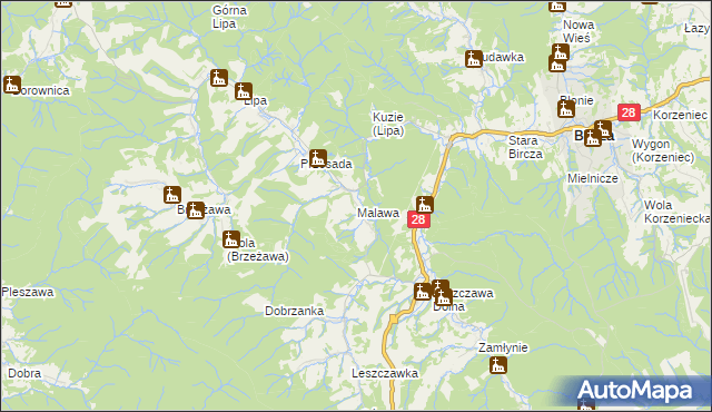 mapa Malawa gmina Bircza, Malawa gmina Bircza na mapie Targeo