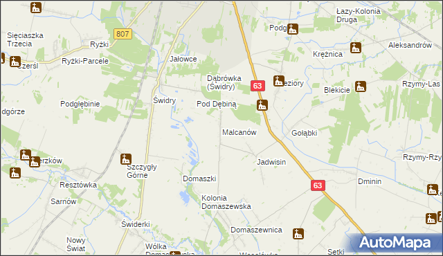 mapa Malcanów gmina Łuków, Malcanów gmina Łuków na mapie Targeo