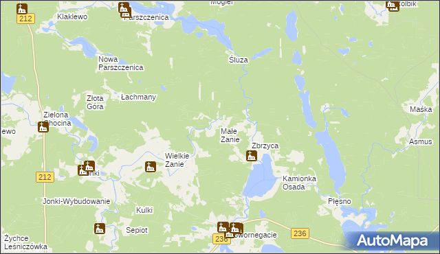 mapa Małe Zanie, Małe Zanie na mapie Targeo