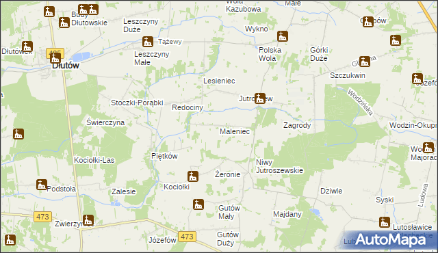 mapa Maleniec gmina Grabica, Maleniec gmina Grabica na mapie Targeo