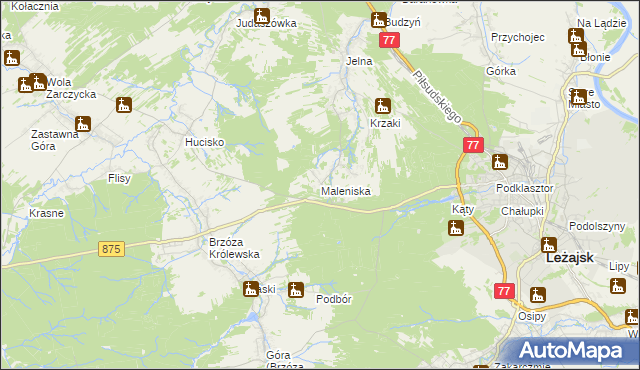 mapa Maleniska gmina Leżajsk, Maleniska gmina Leżajsk na mapie Targeo