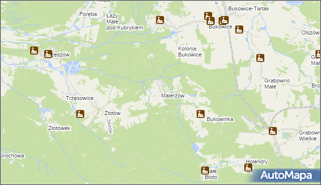 mapa Malerzów, Malerzów na mapie Targeo