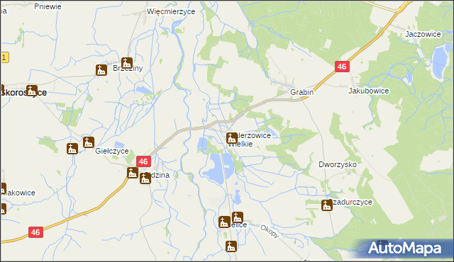 mapa Malerzowice Wielkie, Malerzowice Wielkie na mapie Targeo