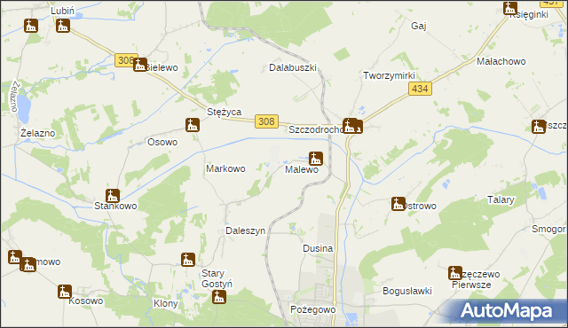 mapa Malewo gmina Gostyń, Malewo gmina Gostyń na mapie Targeo