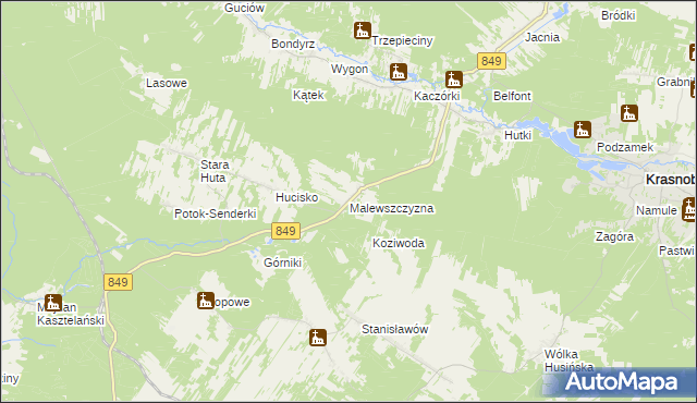 mapa Malewszczyzna gmina Krasnobród, Malewszczyzna gmina Krasnobród na mapie Targeo