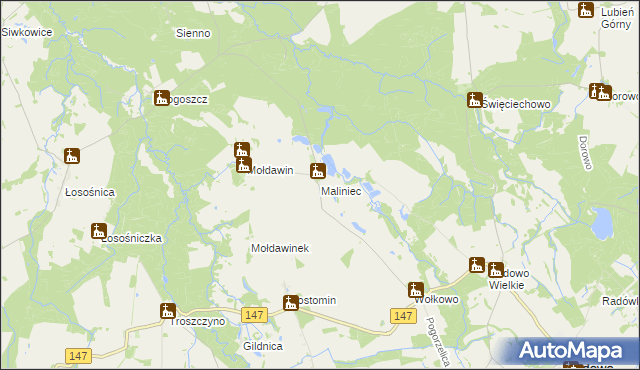 mapa Maliniec gmina Radowo Małe, Maliniec gmina Radowo Małe na mapie Targeo