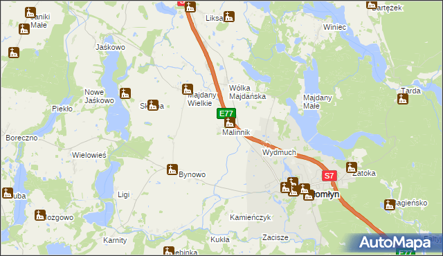 mapa Malinnik, Malinnik na mapie Targeo