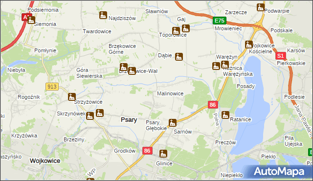 mapa Malinowice, Malinowice na mapie Targeo