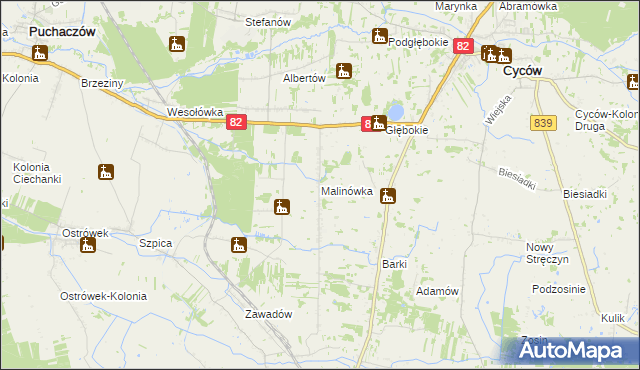 mapa Malinówka gmina Cyców, Malinówka gmina Cyców na mapie Targeo