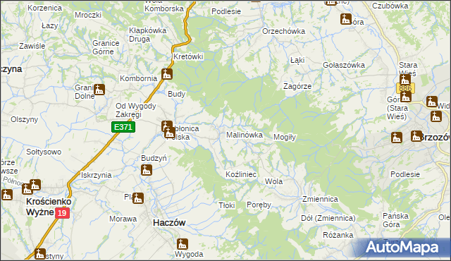 mapa Malinówka gmina Haczów, Malinówka gmina Haczów na mapie Targeo