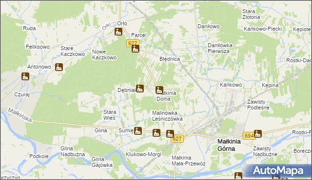 mapa Małkinia Dolna, Małkinia Dolna na mapie Targeo