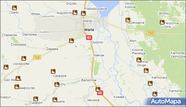 mapa Małków gmina Warta, Małków gmina Warta na mapie Targeo