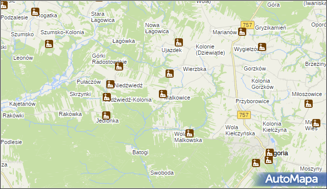 mapa Malkowice gmina Bogoria, Malkowice gmina Bogoria na mapie Targeo