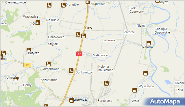 mapa Małkowice gmina Orły, Małkowice gmina Orły na mapie Targeo
