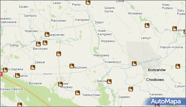 mapa Małoszewo gmina Bodzanów, Małoszewo gmina Bodzanów na mapie Targeo