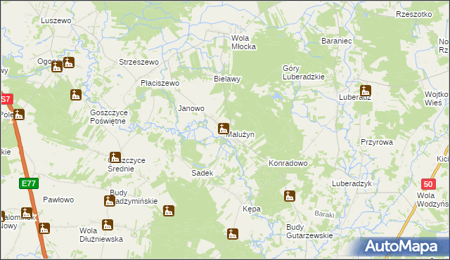 mapa Malużyn, Malużyn na mapie Targeo