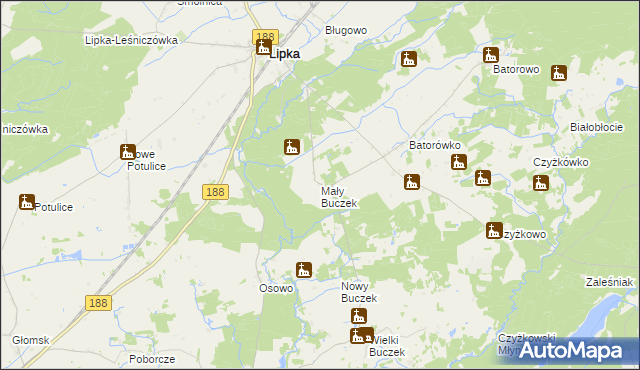 mapa Mały Buczek gmina Lipka, Mały Buczek gmina Lipka na mapie Targeo