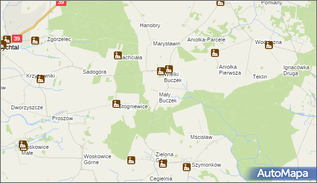 mapa Mały Buczek gmina Rychtal, Mały Buczek gmina Rychtal na mapie Targeo