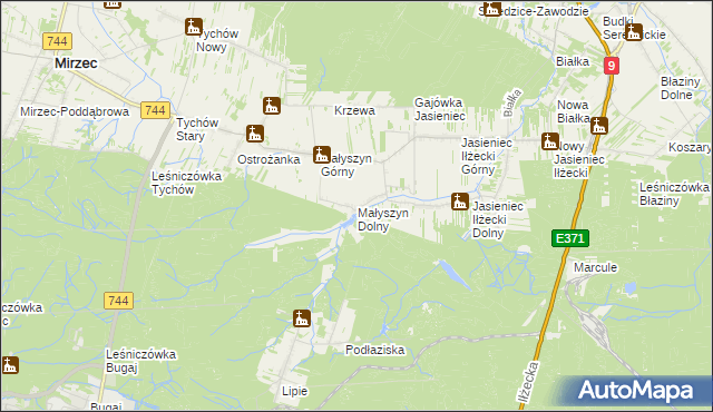 mapa Małyszyn Dolny, Małyszyn Dolny na mapie Targeo