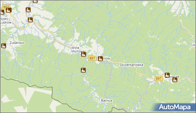 mapa Maniów gmina Komańcza, Maniów gmina Komańcza na mapie Targeo