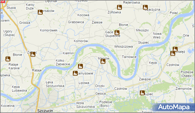 mapa Maniów gmina Szczucin, Maniów gmina Szczucin na mapie Targeo