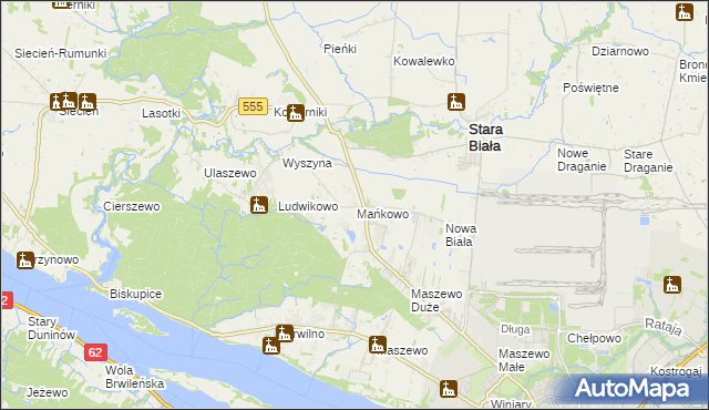 mapa Mańkowo gmina Stara Biała, Mańkowo gmina Stara Biała na mapie Targeo