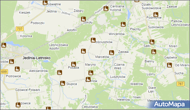 mapa Marcelów gmina Pionki, Marcelów gmina Pionki na mapie Targeo